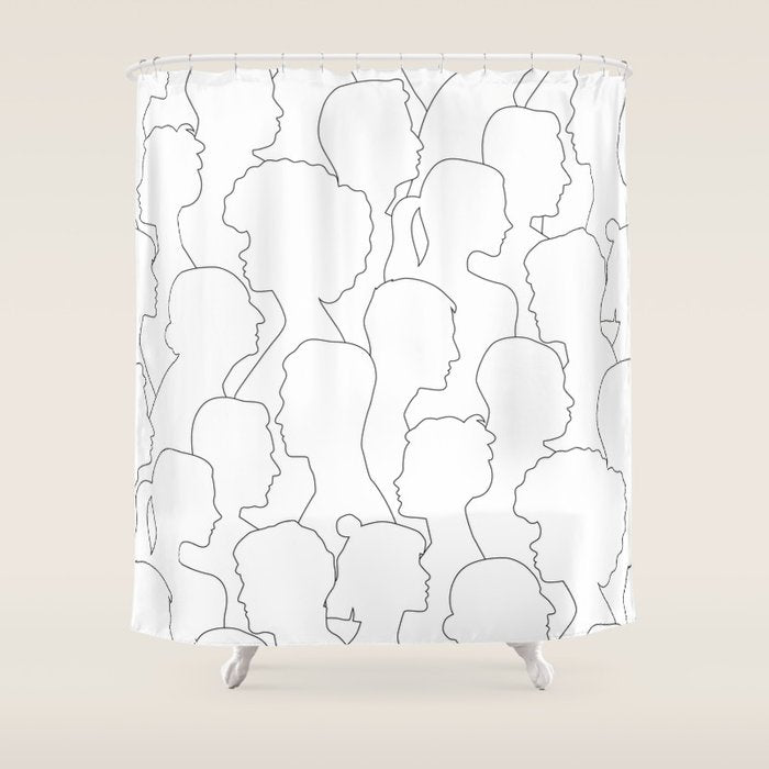 Black and white diverse people crowd pattern Shower Curtain Gallery Image 1