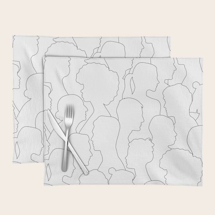 Black and white diverse people crowd pattern Placemat Gallery Image 1