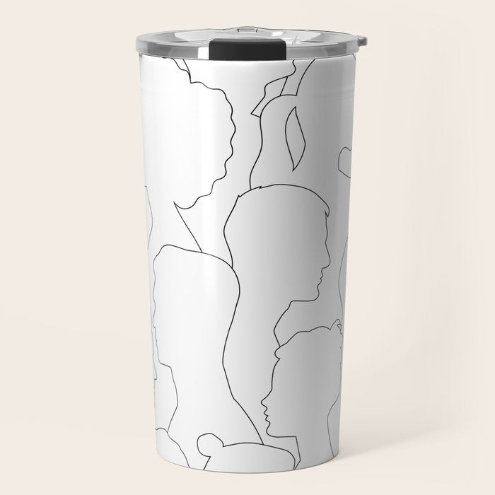 Black and white diverse people crowd pattern Travel Mug Gallery Image 1