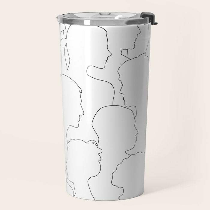 Black and white diverse people crowd pattern Travel Mug Gallery Image 2