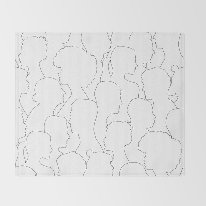 Black and white diverse people crowd pattern Throw Blanket Gallery Image 2