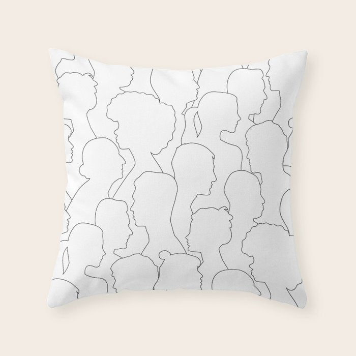 Black and white diverse people crowd pattern Throw Pillow Gallery Image 6