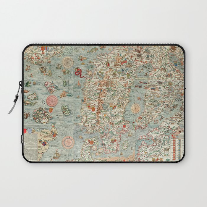 Carta marina (Marine Map) by Olaus Magnus, 1539 Laptop Sleeve Gallery Image 1
