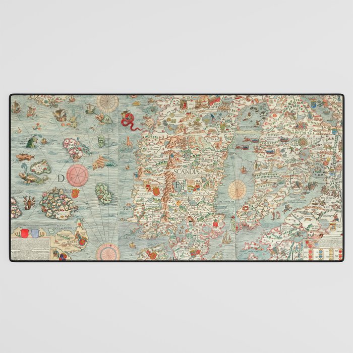 Carta marina (Marine Map) by Olaus Magnus, 1539 Desk Mat Gallery Image 3