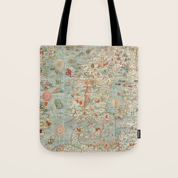 Carta marina (Marine Map) by Olaus Magnus, 1539 Tote Bag Gallery Image 1