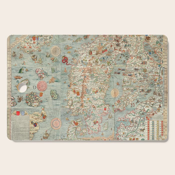 Carta marina (Marine Map) by Olaus Magnus, 1539 Cutting Board Gallery Image 1