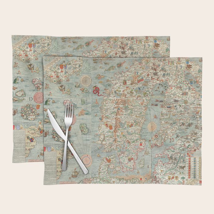 Carta marina (Marine Map) by Olaus Magnus, 1539 Placemat Gallery Image 1