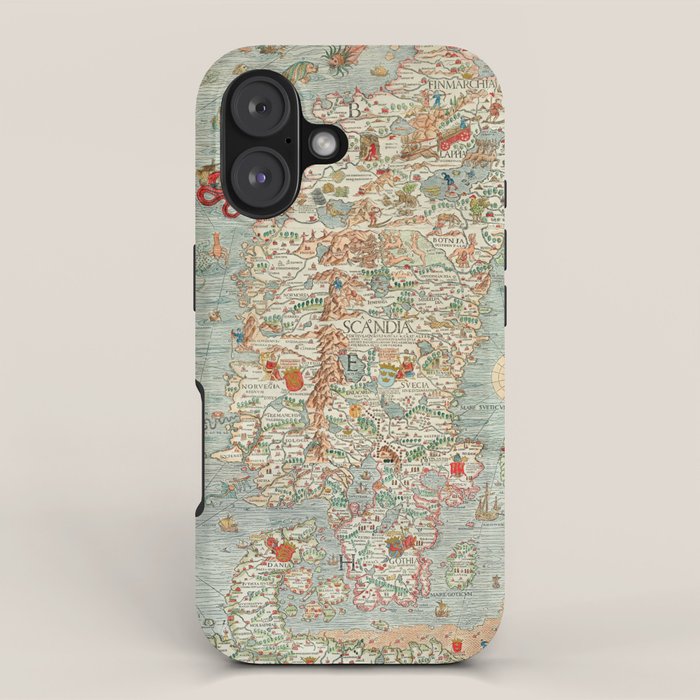 Carta marina (Marine Map) by Olaus Magnus, 1539 iPhone Case Gallery Image 1