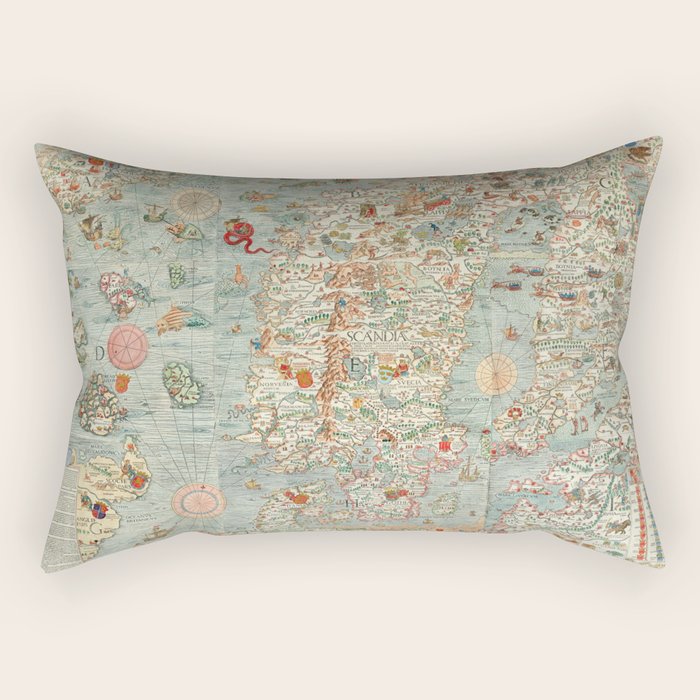 Carta marina (Marine Map) by Olaus Magnus, 1539 Rectangular Pillow Gallery Image 2