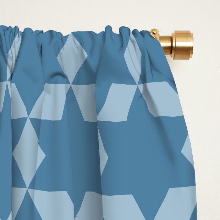 Star Tiles Geometric Pattern in Blue Tones  Window Curtain Gallery Image 2