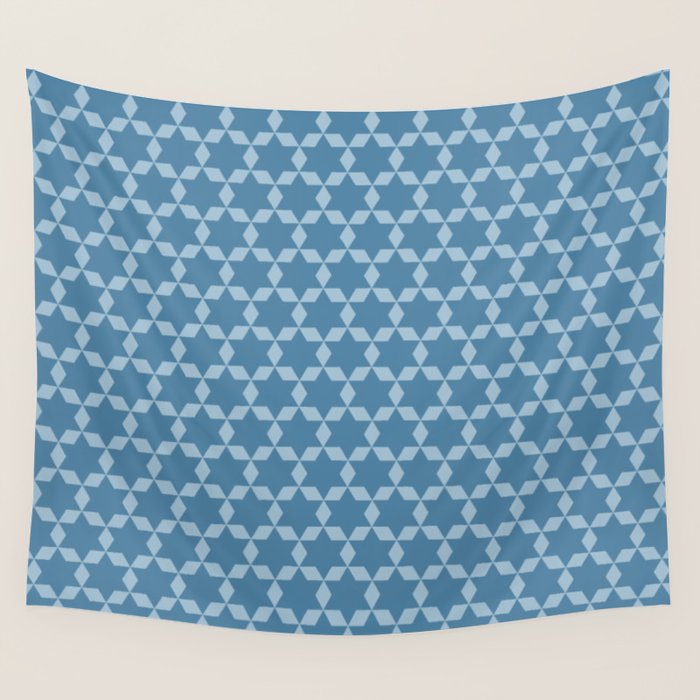 Star Tiles Geometric Pattern in Blue Tones  Wall Tapestry Gallery Image 4