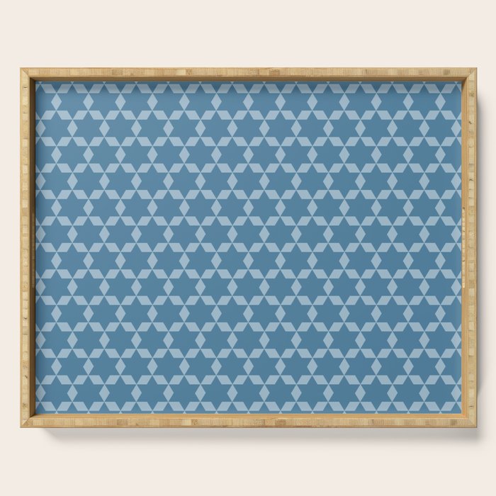Star Tiles Geometric Pattern in Blue Tones  Serving Tray Gallery Image 1