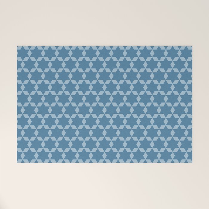 Star Tiles Geometric Pattern in Blue Tones  Welcome Mat Gallery Image 1