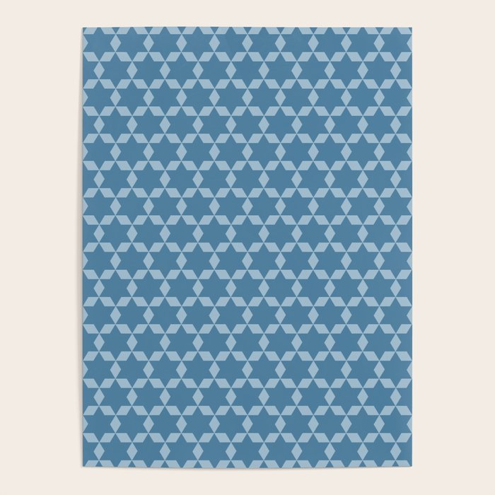 Star Tiles Geometric Pattern in Blue Tones  Poster Gallery Image 4