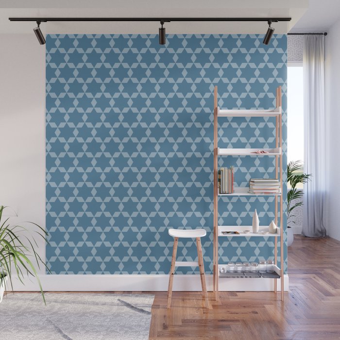 Star Tiles Geometric Pattern in Blue Tones  Wall Mural Gallery Image 1