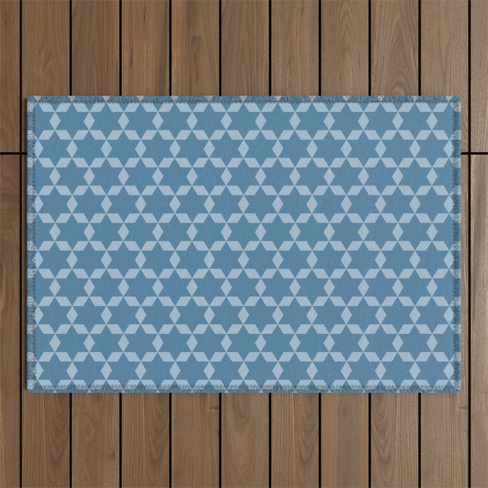 Star Tiles Geometric Pattern in Blue Tones  Outdoor Rug Gallery Image 1