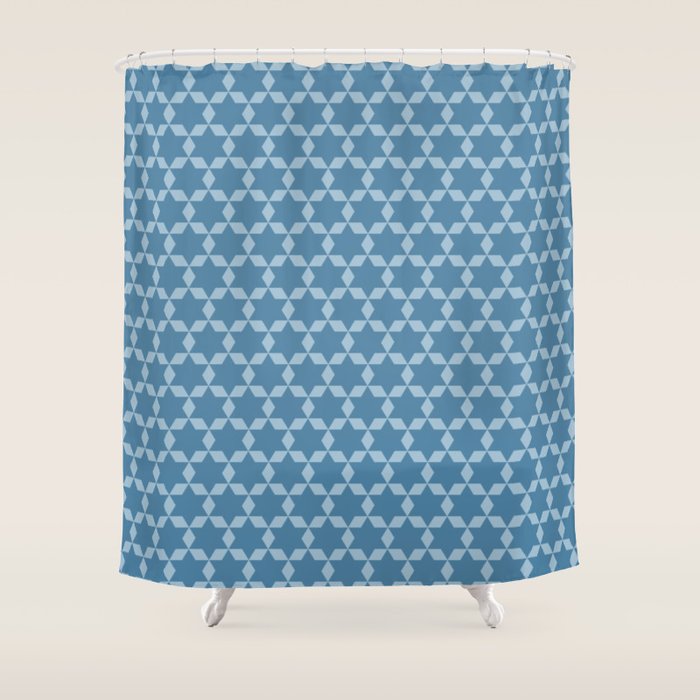 Star Tiles Geometric Pattern in Blue Tones  Shower Curtain Gallery Image 1