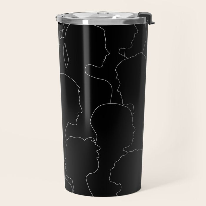 Black and white diverse people crowd pattern Travel Mug Gallery Image 2