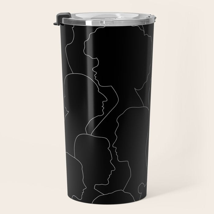 Black and white diverse people crowd pattern Travel Mug Gallery Image 3