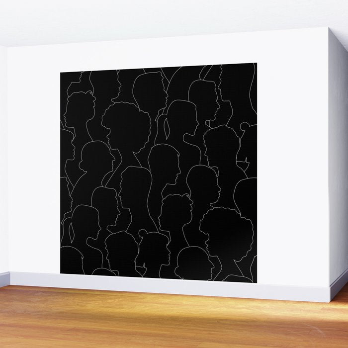 Black and white diverse people crowd pattern Wall Mural Gallery Image 2