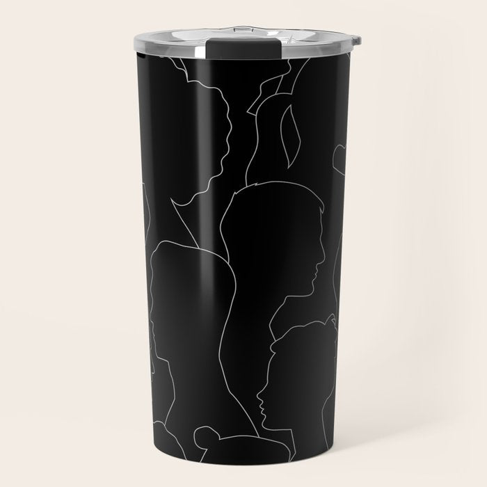 Black and white diverse people crowd pattern Travel Mug Gallery Image 1