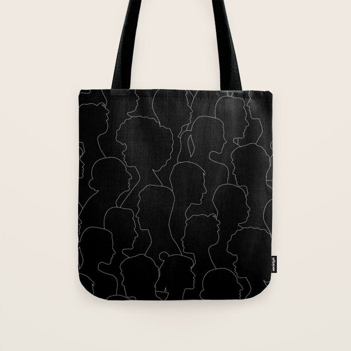Black and white diverse people crowd pattern Tote Bag Gallery Image 1