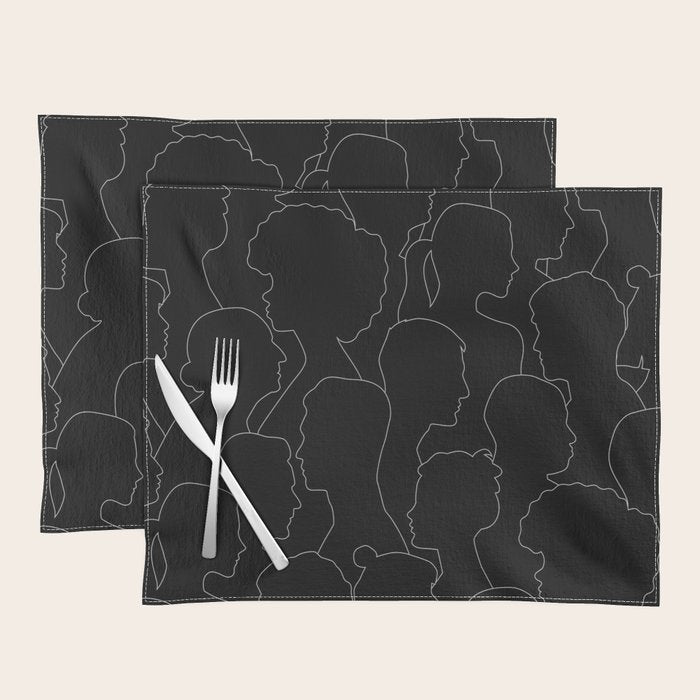Black and white diverse people crowd pattern Placemat Gallery Image 1