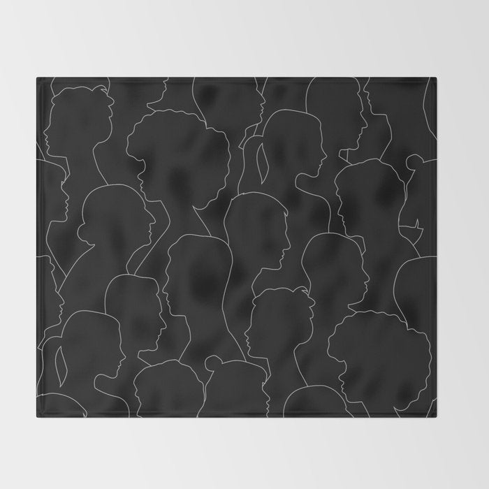 Black and white diverse people crowd pattern Throw Blanket Gallery Image 2