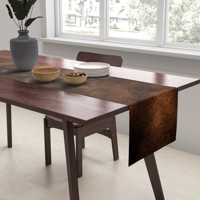 dark cognac brushed suede leather ( faux  ) Table Runner Gallery Image 2