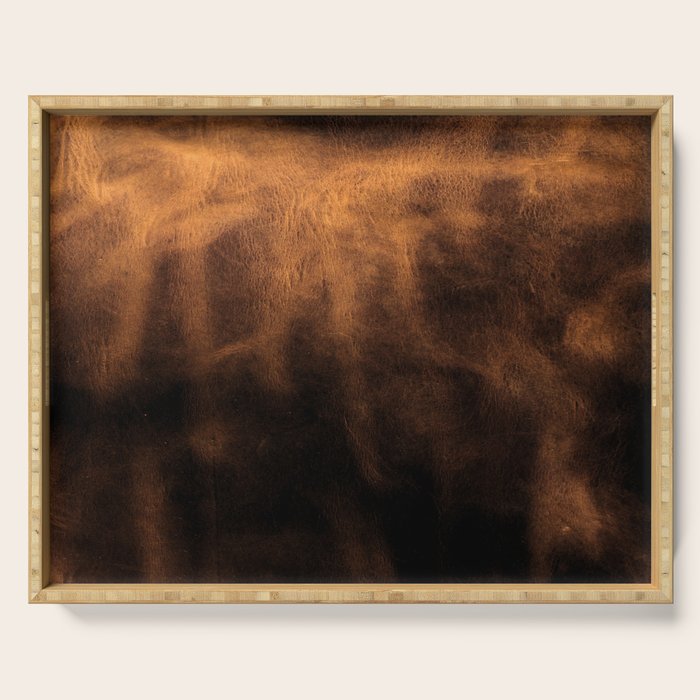 dark cognac brushed suede leather ( faux  ) Serving Tray Gallery Image 1
