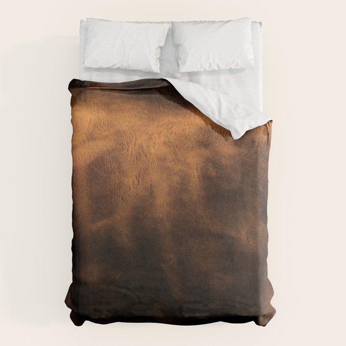dark cognac brushed suede leather ( faux  ) Duvet Cover