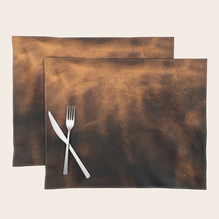 dark cognac brushed suede leather ( faux  ) Placemat Gallery Image 1