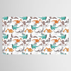 Origami dragon friends // white background aqua orange grey and taupe fantastic creatures Tablecloth Gallery Image 2