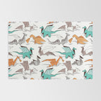 Origami dragon friends // white background aqua orange grey and taupe fantastic creatures Rug Gallery Image 2