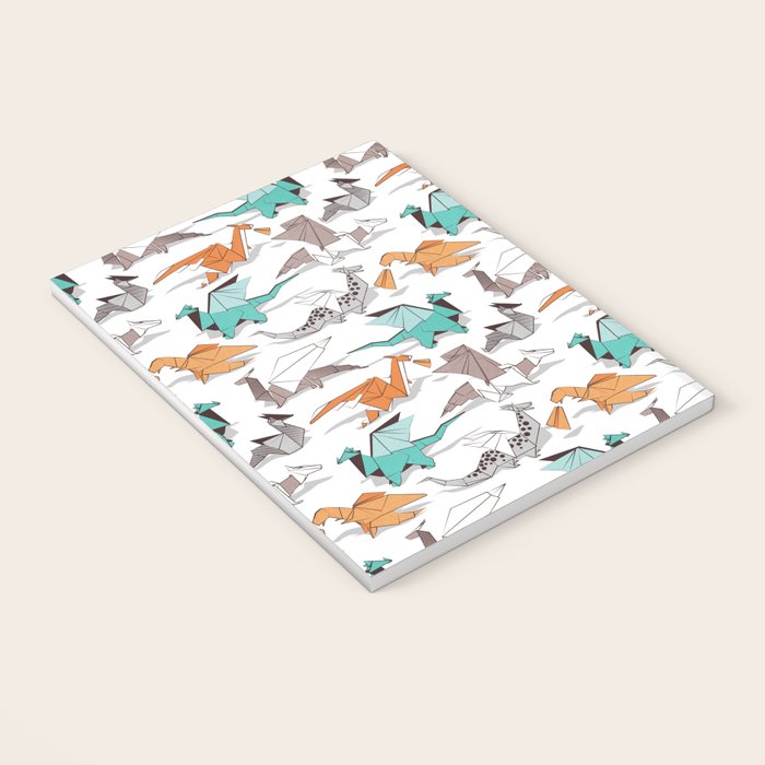 Origami dragon friends // white background aqua orange grey and taupe fantastic creatures Notebook Gallery Image 3
