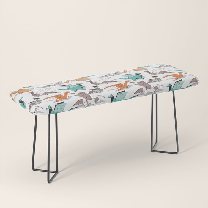 Origami dragon friends // white background aqua orange grey and taupe fantastic creatures Bench Gallery Image 1