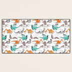 Origami dragon friends // white background aqua orange grey and taupe fantastic creatures Desk Mat Gallery Image 3