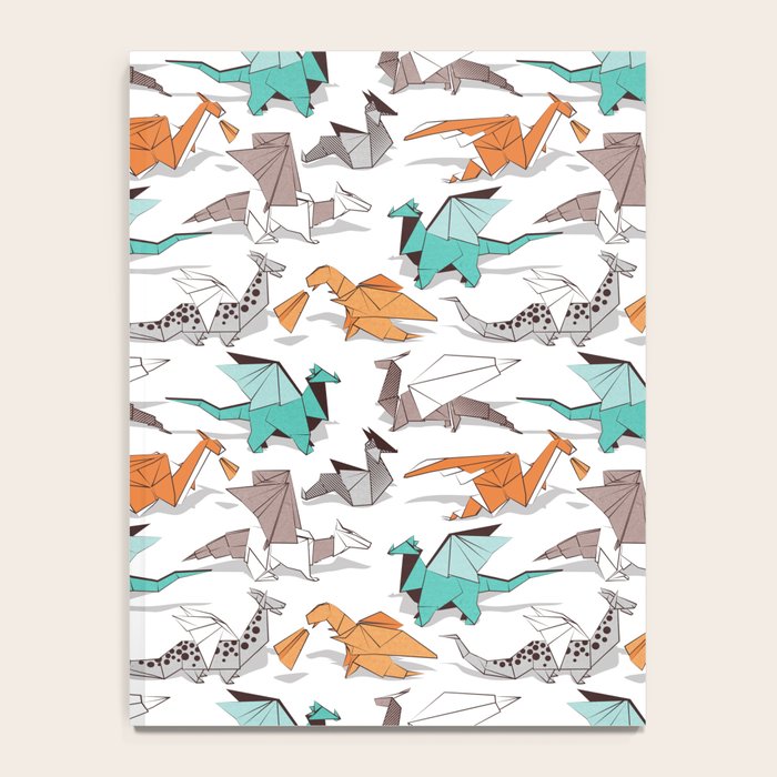 Origami dragon friends // white background aqua orange grey and taupe fantastic creatures Notebook Gallery Image 4