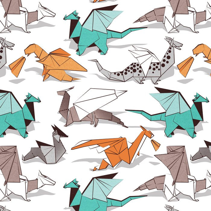 Origami dragon friends // white background aqua orange grey and taupe fantastic creatures Coffee Mug Gallery Image 2