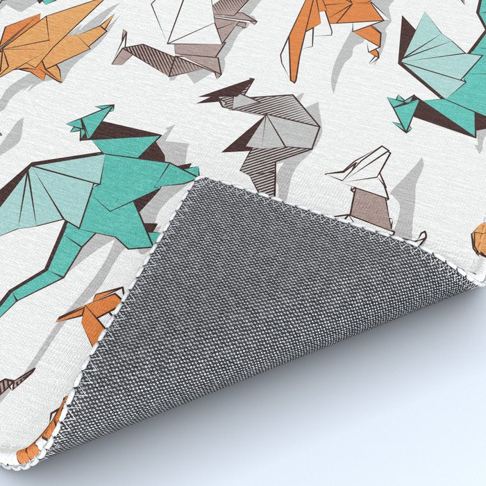 Origami dragon friends // white background aqua orange grey and taupe fantastic creatures Rug Gallery Image 4