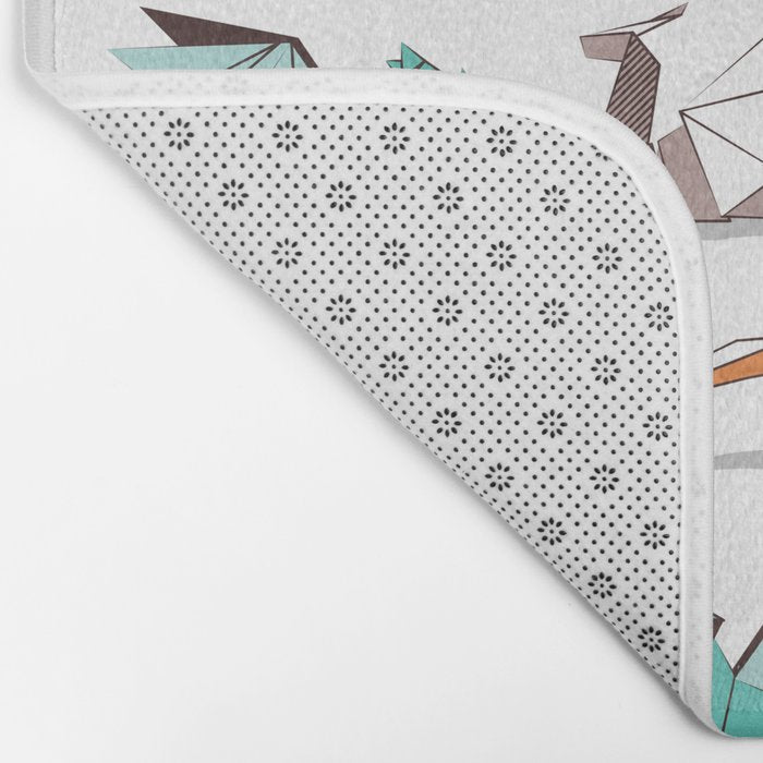Origami dragon friends // white background aqua orange grey and taupe fantastic creatures Bath Mat Gallery Image 2