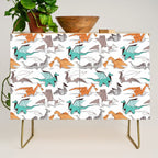 Origami dragon friends // white background aqua orange grey and taupe fantastic creatures Credenza Gallery Image 1