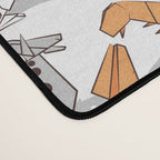 Origami dragon friends // white background aqua orange grey and taupe fantastic creatures Desk Mat Gallery Image 4
