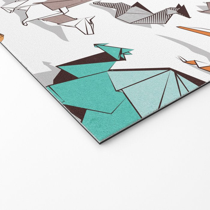 Origami dragon friends // white background aqua orange grey and taupe fantastic creatures Welcome Mat Gallery Image 2