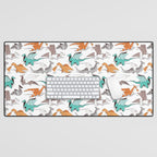 Origami dragon friends // white background aqua orange grey and taupe fantastic creatures Desk Mat Gallery Image 1