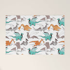 Origami dragon friends // white background aqua orange grey and taupe fantastic creatures Welcome Mat Gallery Image 1
