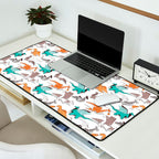 Origami dragon friends // white background aqua orange grey and taupe fantastic creatures Desk Mat Gallery Image 2