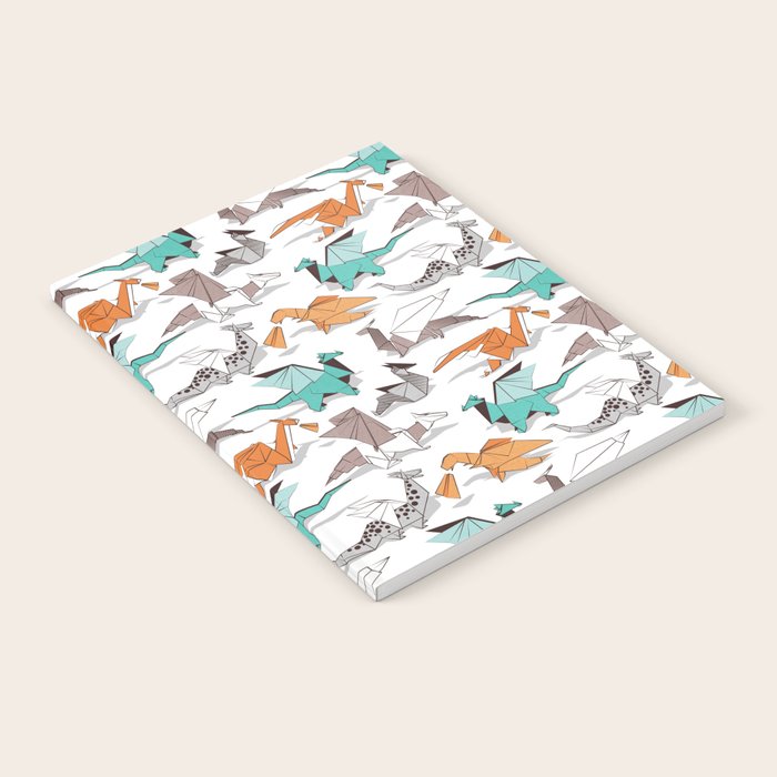 Origami dragon friends // white background aqua orange grey and taupe fantastic creatures Notebook Gallery Image 1