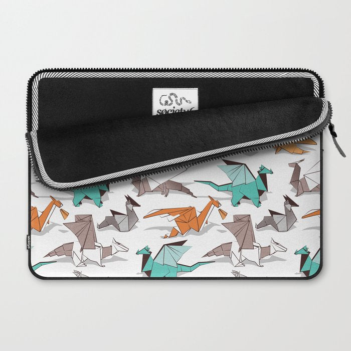 Origami dragon friends // white background aqua orange grey and taupe fantastic creatures Laptop Sleeve Gallery Image 2