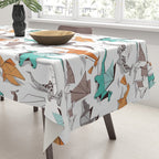 Origami dragon friends // white background aqua orange grey and taupe fantastic creatures Tablecloth Gallery Image 3